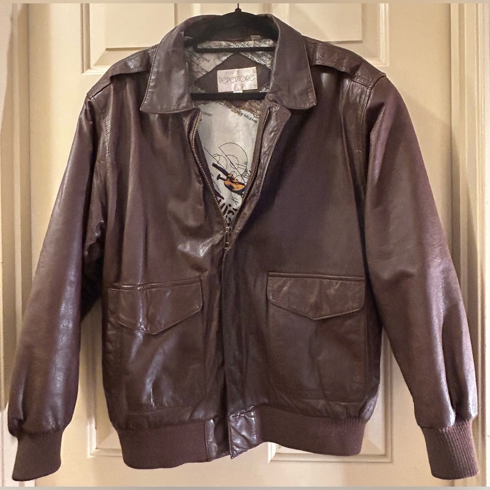 Repertoire Vintage Brown Leather Bomber Jacket - Picture 1 of 16